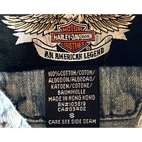 Harley Davidson Unisex Short Sleeve Denim Distressed Shirt Biker - Picture 8 of 8